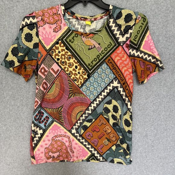 Farm Rio Top Medium Short Sleeve Animal Tropical Vacation Coastal Safari T Shirt - Picture 1 of 7